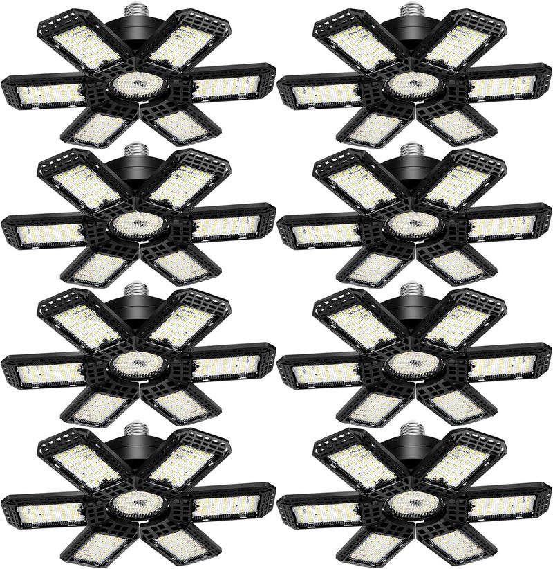 AUDLES 8 Pack LED Garage Light, 200W 20000LM 6500K LED Shop Lights, Garage Lights Ceiling Led with 6+1 Deformable Panels, Screw in E26/E27 Socket Bulb for Warehouse, Workshop, Basement, Barn Lighting - Image 1